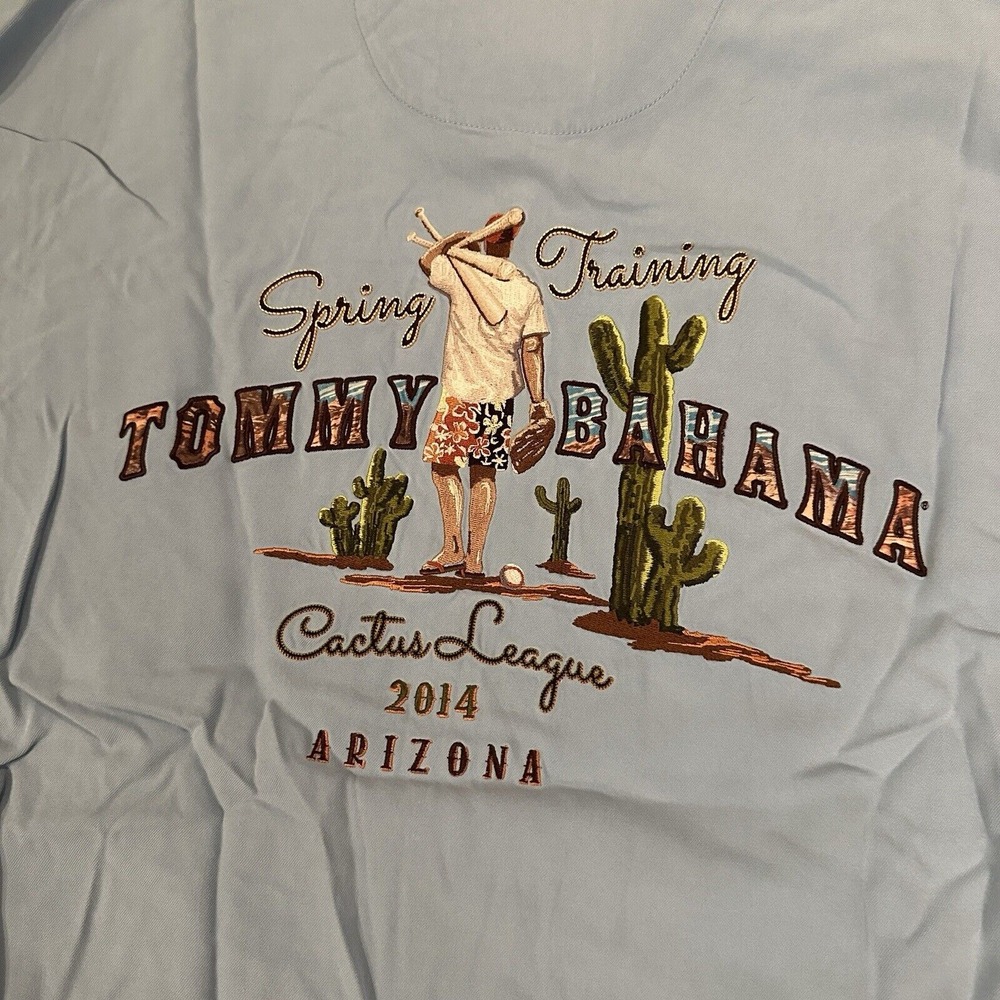Tommy Bahama Light Blue Cactus League Embroidered Golf Graphic Shirt